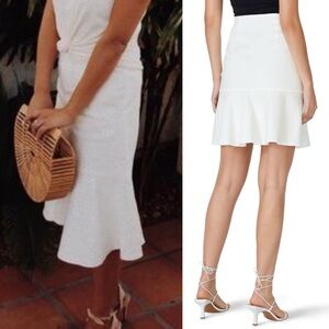 Thakoon White Cotton Blend Denim Flare Peplum Skirt Ruffle Hem 12 L